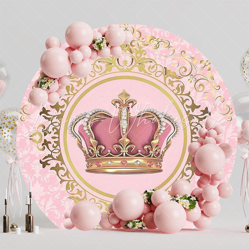 Beautiful Pink Crown Royalty Round Backdrop for Princess Party