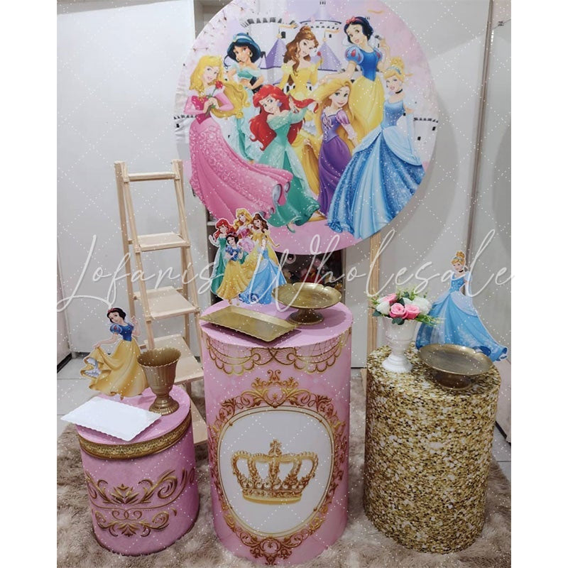 Lofaris Beautiful Princess And Castle Round Birthday Backdrop Kit