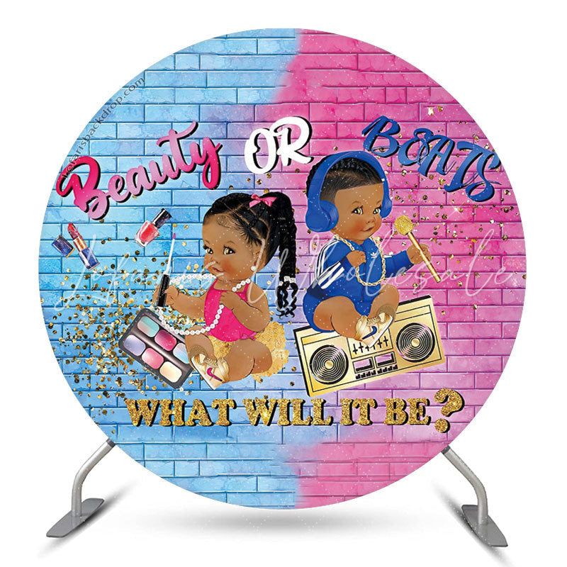Lofaris Beauty Or Beats Gender Reveal Round Party Backdrop