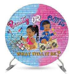 Lofaris Beauty Or Beats Gender Reveal Round Party Backdrop