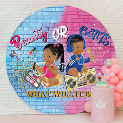 Lofaris Beauty Or Beats Gender Reveal Round Party Backdrop