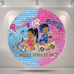 Lofaris Beauty Or Beats Gender Reveal Round Party Backdrop