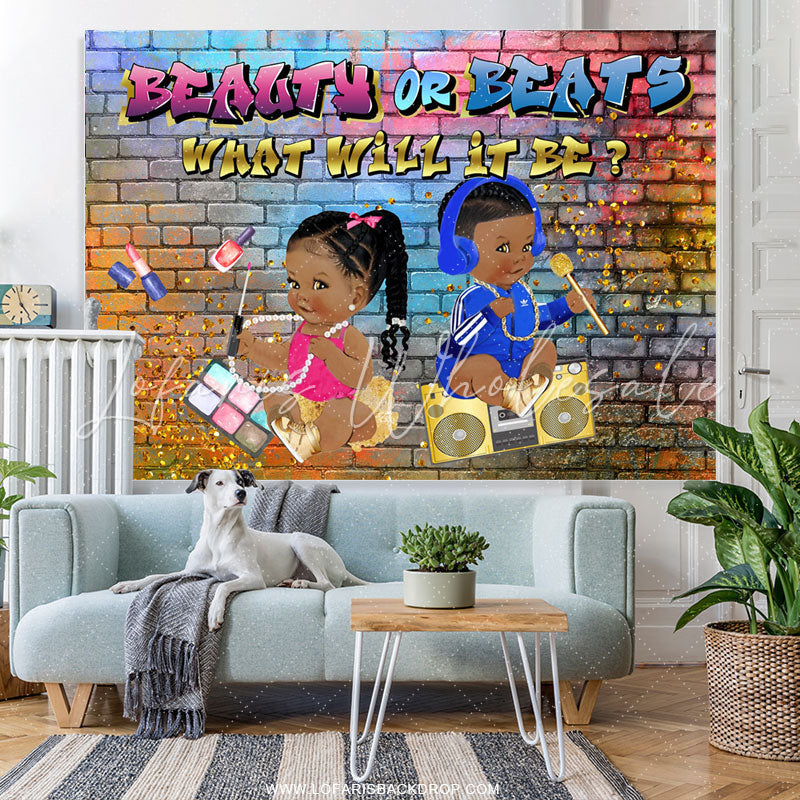 Lofaris Beauty Or Beats What Will It Be Baby Shower Backdrop