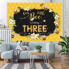 Lofaris Bee Three Summer Yellow Happy 3Rd Birthday Backdrop