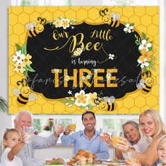 Lofaris Bee Three Summer Yellow Happy 3Rd Birthday Backdrop