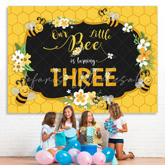 Lofaris Bee Three Summer Yellow Happy 3Rd Birthday Backdrop