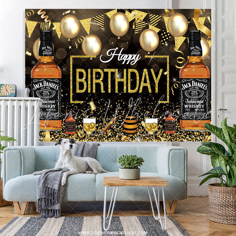 Lofaris Beer With Whiskey Balloon Flags Birthday Backdrop