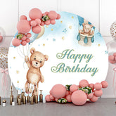 Lofaris Beige Blue Balloon Bear Star Round Birthday Backdrop