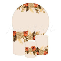Beige Flowers Themed Round Backdrop and Cylinder Kit for Events