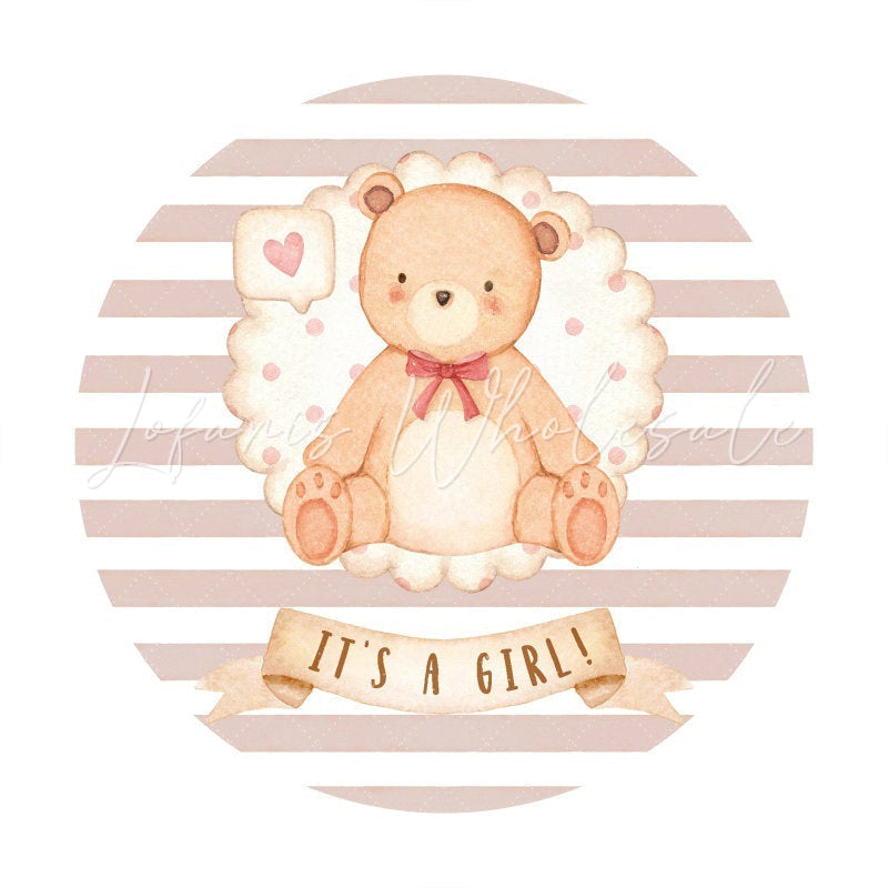 Lofaris Beige-White Stripe Bear Theme Round Baby Shower Backdrop