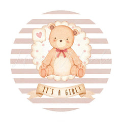 Lofaris Beige-White Stripe Bear Theme Round Baby Shower Backdrop