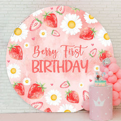 Lofaris Berry First Strawberry Round 1st Birthday Backdrop