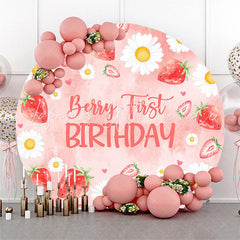 Lofaris Berry First Strawberry Round 1st Birthday Backdrop