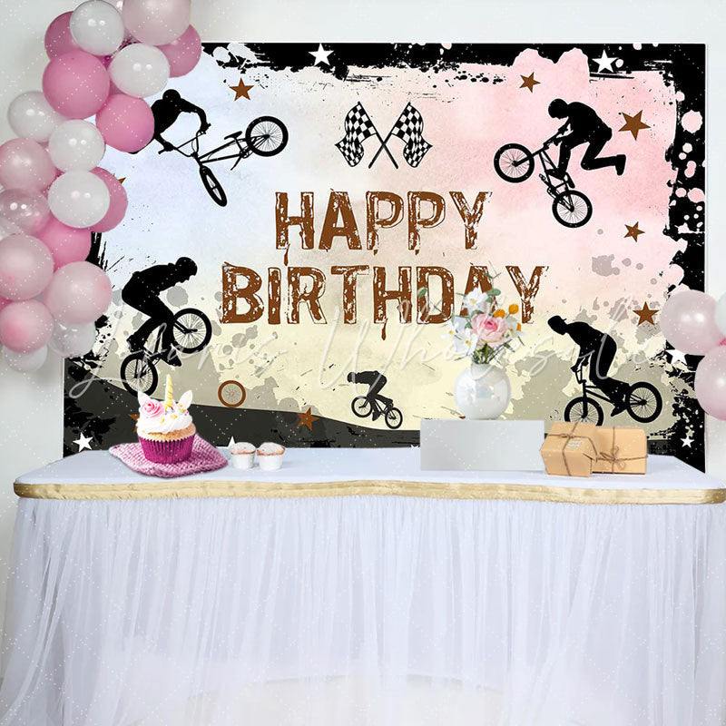 Lofaris Bicycle Race Star Black Ink Paint Birthday Backdrop