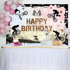 Lofaris Bicycle Race Star Black Ink Paint Birthday Backdrop