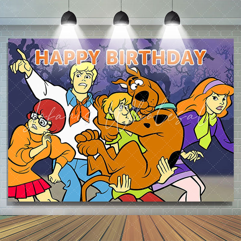 Lofaris Big Dog Scary Forest Happy Birthday Party Backdrop