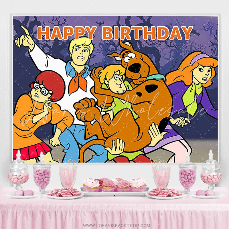 Lofaris Big Dog Scary Forest Happy Birthday Party Backdrop