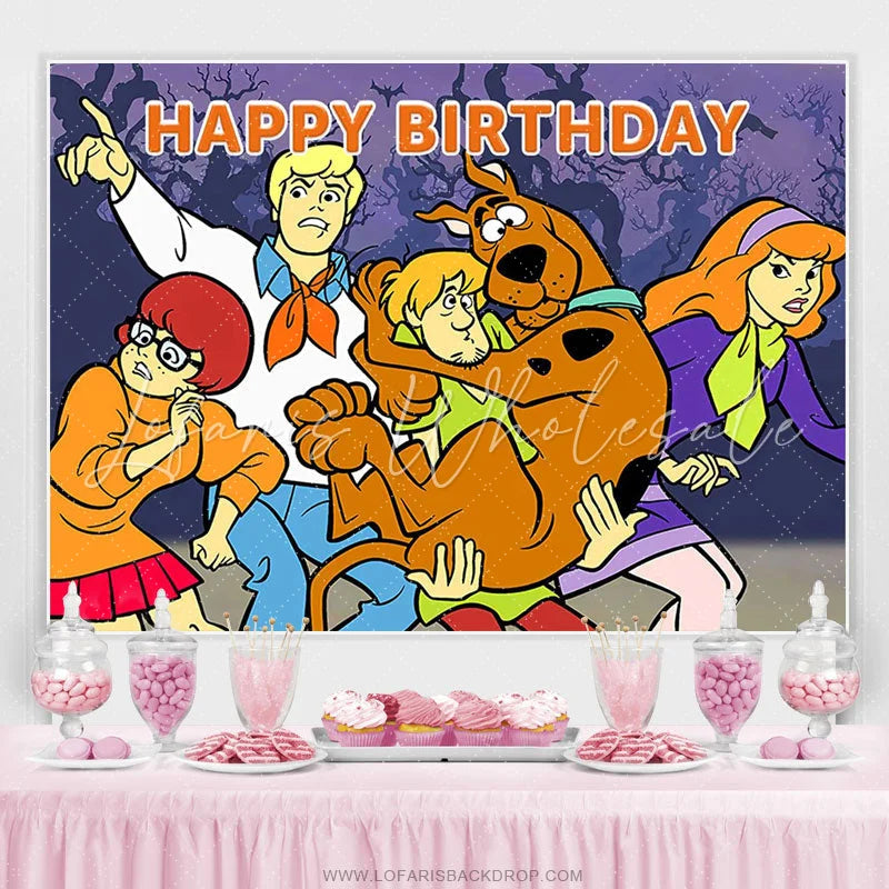 Lofaris Big Dog Scary Forest Happy Birthday Party Backdrop