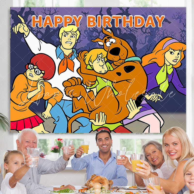 Lofaris Big Dog Scary Forest Happy Birthday Party Backdrop