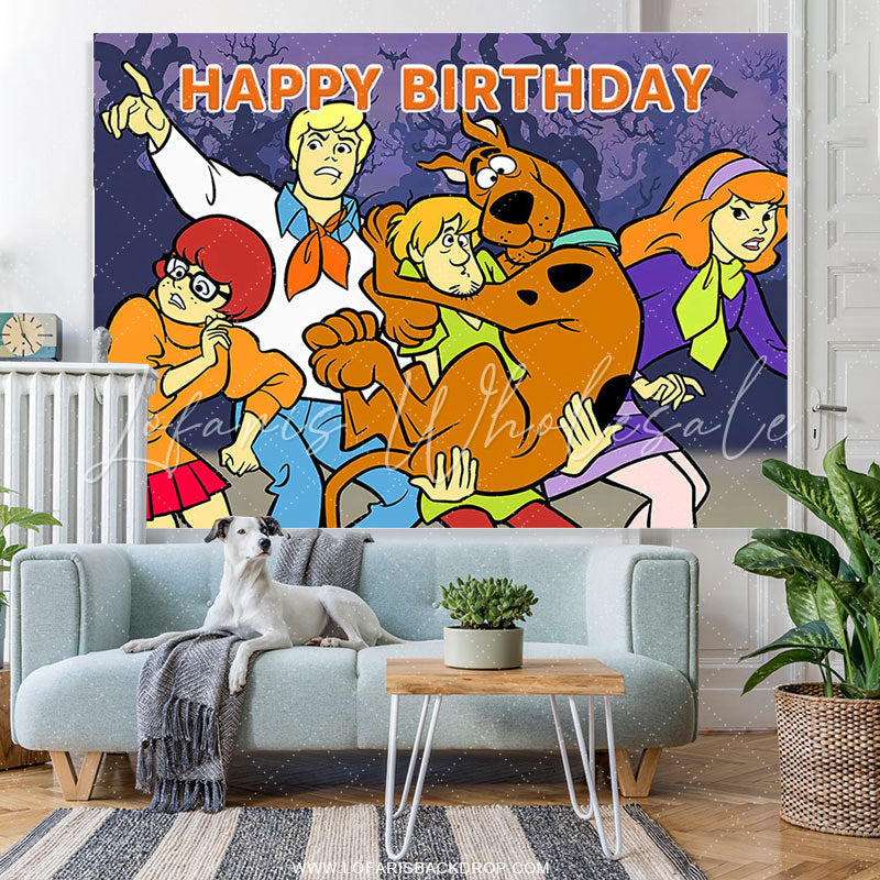 Lofaris Big Dog Scary Forest Happy Birthday Party Backdrop
