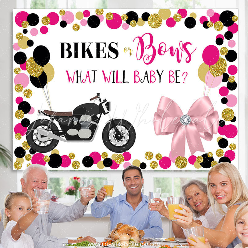 Lofaris Bikes Or Bows Glitter Backdrop For Baby Shower Party