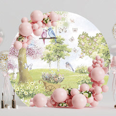 Birds and Butterflies Garden Round Backdrop for Nature Party