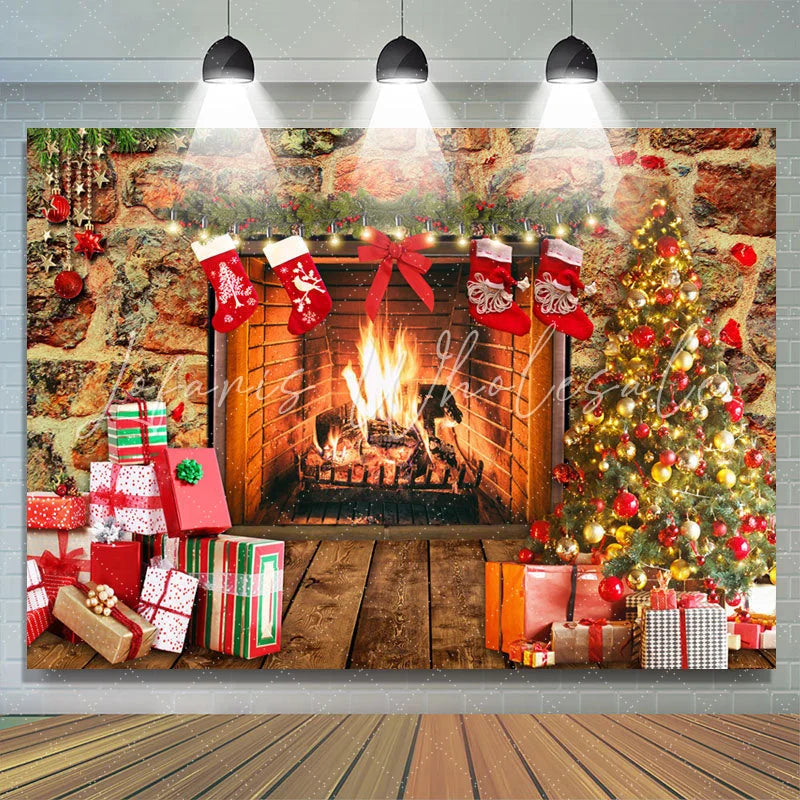 Lofaris Birght And Warm Christmas Tree Gift Stock Backdrop