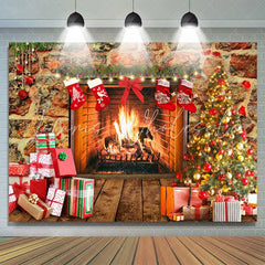 Lofaris Birght And Warm Christmas Tree Gift Stock Backdrop