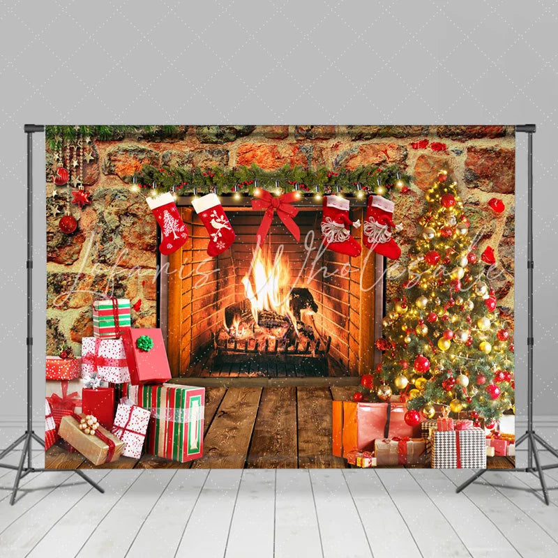 Lofaris Birght And Warm Christmas Tree Gift Stock Backdrop