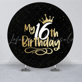 Lofaris Black 16th Birthday Party Gold Round Backdrops