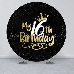 Lofaris Black 16th Birthday Party Gold Round Backdrops