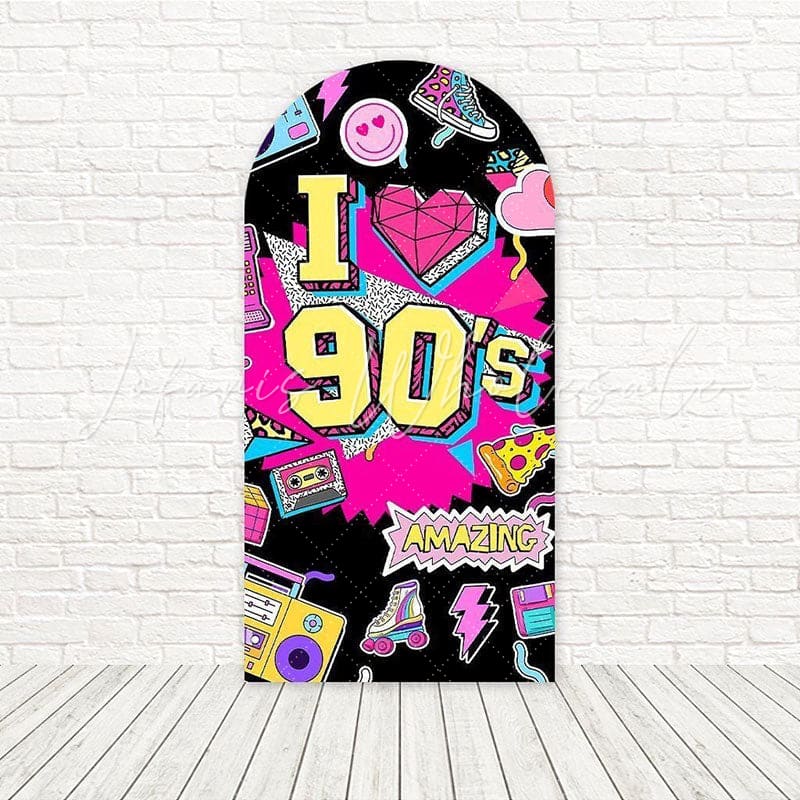 Black 90S Theme Retro Vibe Arch Backdrop For Nostalgic Event