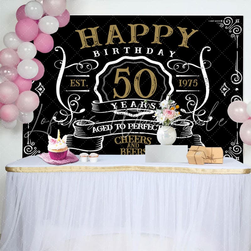 Black Age To Perfection Happy 50th Birthday Backdrop