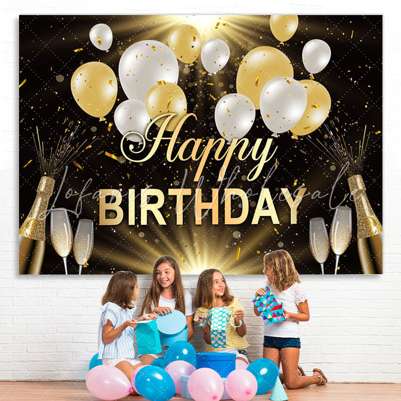 Lofaris Black And Balloons Glitter Happy Birthday Backdrop