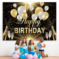 Lofaris Black And Balloons Glitter Happy Birthday Backdrop
