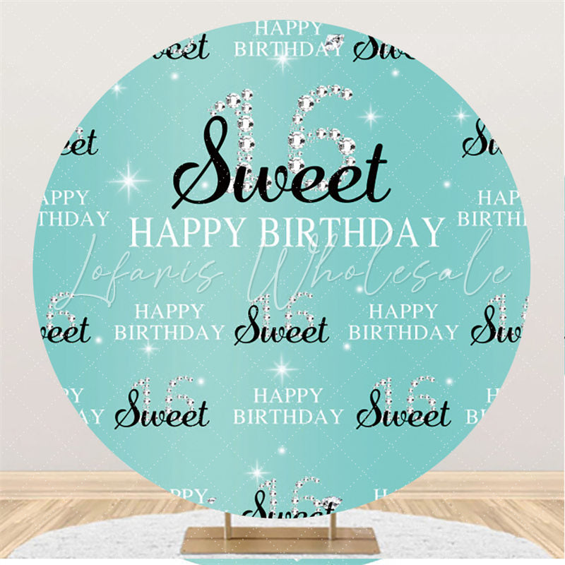 Lofaris Black And Blue Sweet 16th Round Happy Birthday Backdrop