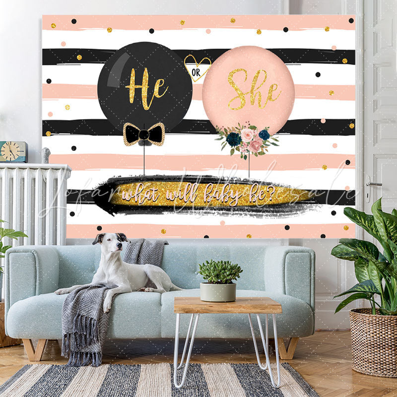 Lofaris Black and Blush Gender Reveal Baby Shower Backdrop