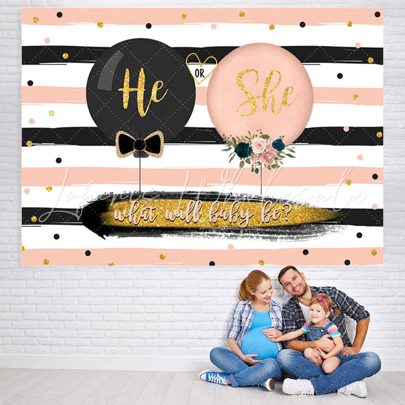 Lofaris Black and Blush Gender Reveal Baby Shower Backdrop