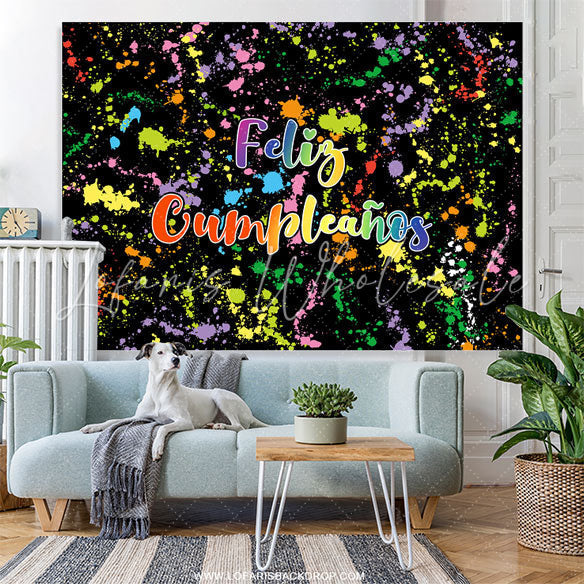 Lofaris Black And Color Graffiti Happy Birthday Backdrop