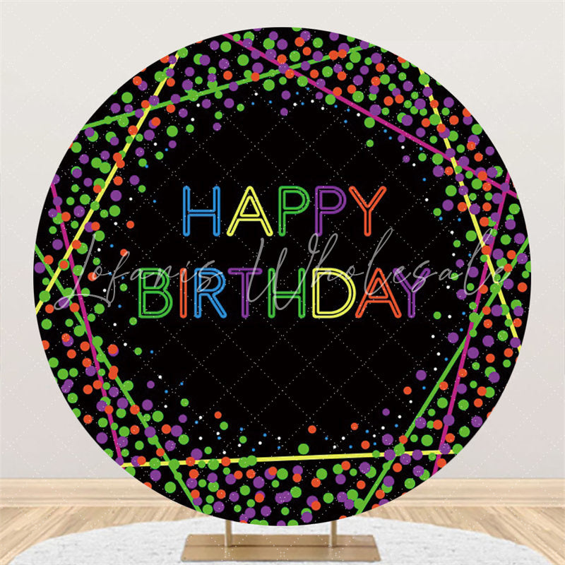 Lofaris Black And Colorful Dots Circle Happy Birthday Backdrop