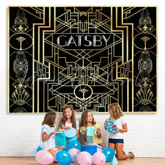 Lofaris Black And Gold Abstract Graphics Birthday Backdrop