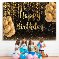 Lofaris Black And Gold Ballon Glitter Happy Birthday Backdrop