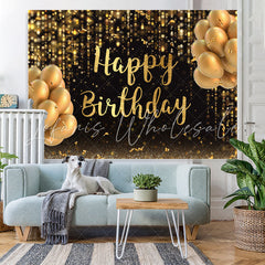 Lofaris Black And Gold Ballon Glitter Happy Birthday Backdrop