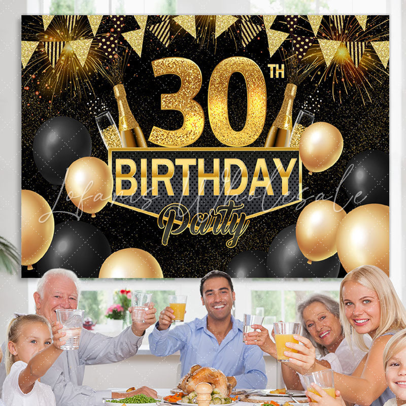 Lofaris Black and Gold Balloon 30Th Birthday Party Backdrop