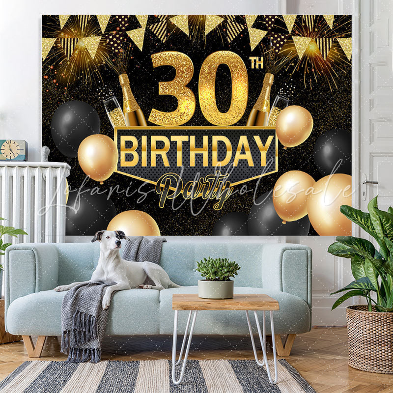 Lofaris Black and Gold Balloon 30Th Birthday Party Backdrop