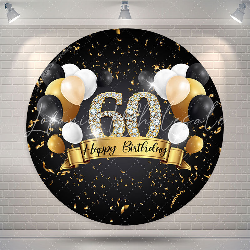 Lofaris Black And Gold Balloons Circle 60th Birthday Backdrop