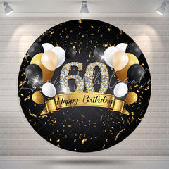 Lofaris Black And Gold Balloons Circle 60th Birthday Backdrop