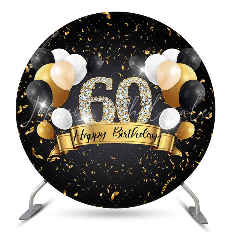 Lofaris Black And Gold Balloons Circle 60th Birthday Backdrop