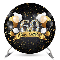 Lofaris Black And Gold Balloons Circle 60th Birthday Backdrop