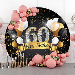 Lofaris Black And Gold Balloons Circle 60th Birthday Backdrop